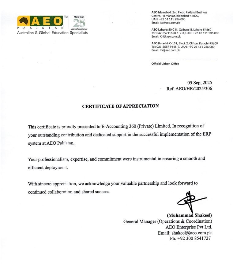 End-to-End ERP Deployment at AEO Pakistan